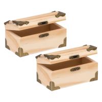 Houten schatkistje met sluiting en deksel - 2x - 12 x 6 x 6 cm - Sieraden/spulletjes/sleutels