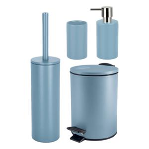 Badkamer accessoires set - WC-borstel/pedaalemmer/zeeppompje/beker - metaal/keramiek - lichtblauw