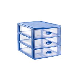 Ladeblok/bureau organizer met 3x lades blauw/transparant L35,5 x B27 x H27 cm - Ladeblok