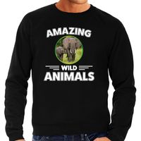 Sweater olifanten amazing wild animals / dieren trui zwart voor heren - thumbnail