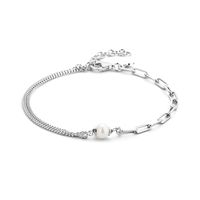 Armband Gourmet-Paperclip zilver-zoetwaterparel wit 16-19 cm - thumbnail