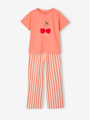 Meisjesset T-shirt + broek met wijde pijpen koraal