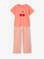 Meisjesset T-shirt + broek met wijde pijpen koraal Meisjesset T-shirt + broek met wijde pijpen koraal