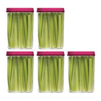 Voedselcontainer strooibus - 5x - roze - 1500 ml - kunststof - 15 x 8 x 23 cm - voorraadpot