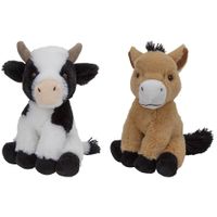 Pluche boerderijdieren knuffels Koe en Paard van 23 cm - thumbnail