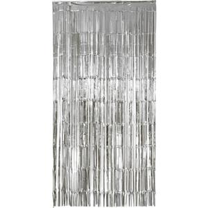 Folie deurgordijn versiering - zilver - 200 x 100 cm - Feestartikelen - Brandvertragend