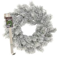 Kerstkrans 35 cm - groen - besneeuwd - met messing zilveren hanger/ophanghaak - kerstversiering - thumbnail