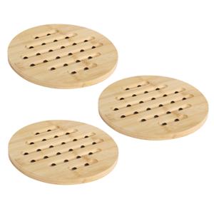 Bambou & Co Pannen onderzetter - 3x - rond - D19 cm - bamboe hout - met luchtgaten