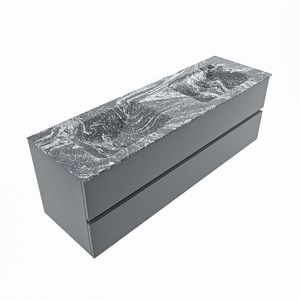 MONDIAZ VICA-DLUX 150cm badmeubel onderkast Plata 2 lades. Inbouw wastafel CLOUD dubbel zonder kraangat, kleur Lava, en spiegel model SPOT