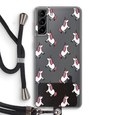 Eenhoorns overal: Samsung Galaxy S21 Plus Transparant Hoesje met koord