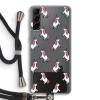 Eenhoorns overal: Samsung Galaxy S21 Plus Transparant Hoesje met koord