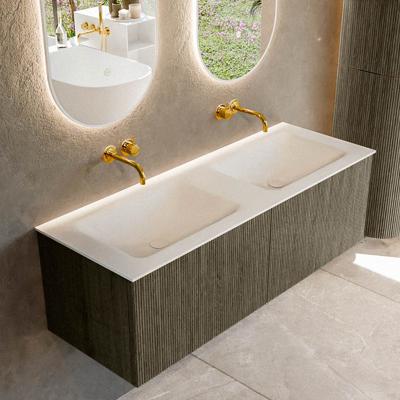 Badmeubel Mondiaz Kurve | 130 cm cm | Meubelkleur Shadow | Wastafelkleur Talc | Solid surface | Wasbak beiden zijden spoelbak | Zonder kraangat(en)