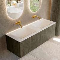 Badmeubel Mondiaz Kurve | 130 cm cm | Meubelkleur Shadow | Wastafelkleur Talc | Solid surface | Wasbak beiden zijden spoelbak | Zonder kraangat(en)