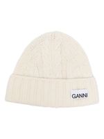 GANNI bonnet en maille torsadée à patch logo - Blanc