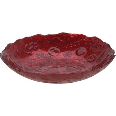Fruitschaal - rood - glas - D30 x H6 cm - rond - kerst decoratie schaal