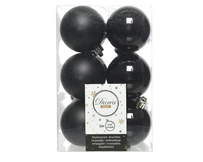 Kerstballen plastic glans-mat dia 6 cm zwart - Decoris