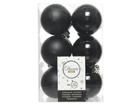Kerstballen plastic glans-mat dia 6 cm zwart - Decoris