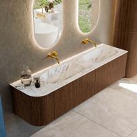 Badmeubel Mondiaz Kurve-Dlux | 175 cm | Meubelkleur Walnut | Wastafelkleur Glace | Solid surface | Dubbele spoelbak | Zonder kraangat(en) Badmeubel Mondiaz Kurve-Dlux | 175 cm | Meubelkleur Walnut | Wastafelkleur Glace | Solid surface | Dubbele spoelbak | Zonder kraangat(en)