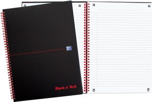 Oxford BLACK N&apos; RED spiraalblok karton, 140 bladzijden ft A4, gelijnd