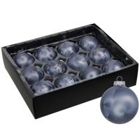 Luxe kerstballen - 24x stuks - 6 cm - donkerblauw - glas - ice finish - kerstversiering