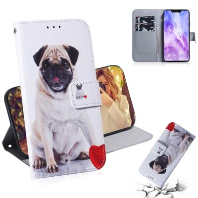 Mopshond patroon gekleurde tekening horizontale Flip lederen case voor Huawei Nova 3 met houder & card slots & portemonnee