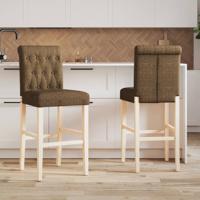 Barstoelen 2 st massief rubberhout en stof - thumbnail