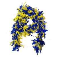 Carnaval verkleed veren boa - blauw/geel - 180 cm - 75 grams kwaliteit