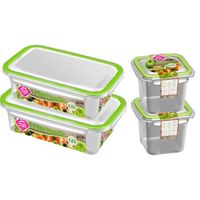 4x Voorraad/vershoudbakjes 0,5 en 1,5 liter transparant/groen