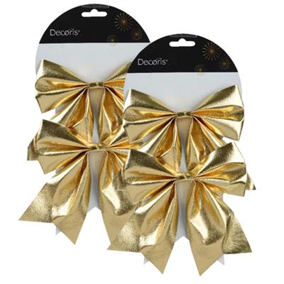 Kerstornamenten strikken - 4x - glanzend goud - 15 x 17 cm - kerstboomstrikjes