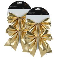 Kerstornamenten strikken - 4x - glanzend goud - 15 x 17 cm - kerstboomstrikjes