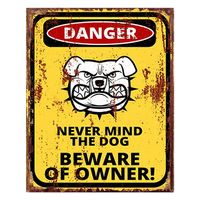 Clayre & Eef Tekstbord 20x25 cm Geel Ijzer Hond Warning Wandbord Geel Wandbord - thumbnail