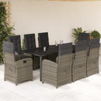 9-delige Tuinset met kussens poly rattan grijs