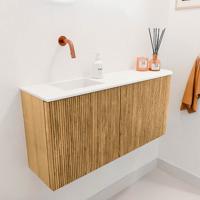 Toiletmeubel Mondiaz Joya | 91.6 cm | Meubelkleur Oak | Faye wastafel Talc Links | Zonder kraangat(en)