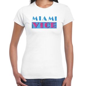 Bellatio Decorations disco verkleed t-shirt dames - jaren 80 feest outfit - miami vice - wit 2XL  -