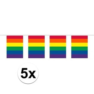 5x Gay Pride regenboog vlaggenlijnen 10 meter