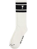 AMI Paris chaussettes rayées à logo intarsia - Noir