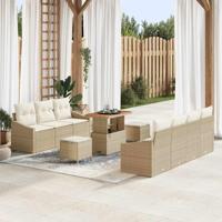 Tuinbankenset met kussen 10 pcs Beige poly rattan