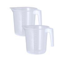 Keuken maatbeker/mengbeker - 2x - kunststof - transparant - 1000 ml - schenktuit