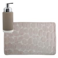 MSV badkamer droogloop mat/tapijt Kiezel - 50 x 80 cm - zelfde kleur zeeppompje - beige