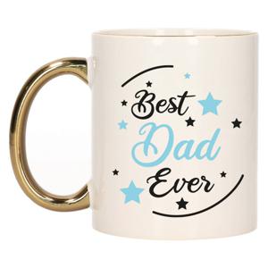 Bellatio Decorations Cadeau koffie/thee mok voor papa - blauw met gouden oor - de beste - Vaderdag - feest mokken