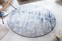 Vintage tapijt MODERN ART 150cm blauw gewassen ronde used look - 41268