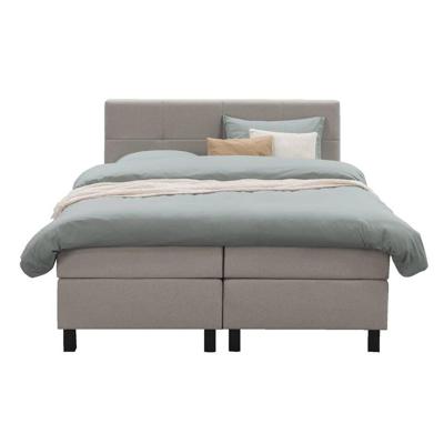 Leen Bakker - Boxspring Liv Geblokt - 180x200 Cm - Vierkante Poot - Stof - Beige