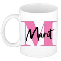 Naam mok Marit - roze - wit - keramiek - 300 ml - verjaardag/cadeau beker