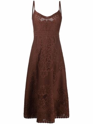 Valentino Garavani robe sans manches mi-longue à fleurs - Marron