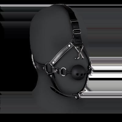 Ouch! by Shots Hoofdharnas met ademende ball gag en neus haken - Zwart