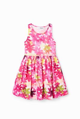 Korte jurk met aquarelbloemen - RED - 13/14