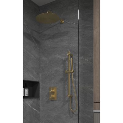 Regendouche set SaniClear Brass | Inbouw | 30 cm | Thermostaatkraan | Rond | Geborsteld Messing - mat goud