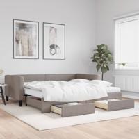 Slaapbank met onderschuifbed en lades 100x200 cm stof taupe