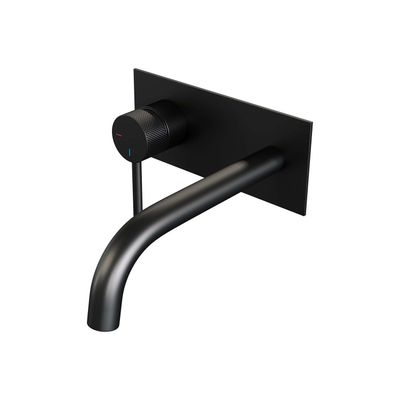 Inbouw Wastafelmengkraan Brauer Black Carving Coldstart Gebogen Uitloop Ronde Hendel Links Mat Zwart Met Afdekplaat