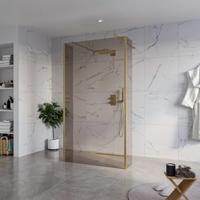 Fortifura Galeria Vrijstaande Inloopdouche - 110x200cm - Rookglas - antikalk - 8mm veiligheidsglas - 2 zijwanden 40cm - wandsteunen en hoekprofielen - Geborsteld Messing PVD (Goud) SW927770 2x/SW915252/SW797934 2x/SW798731 2x